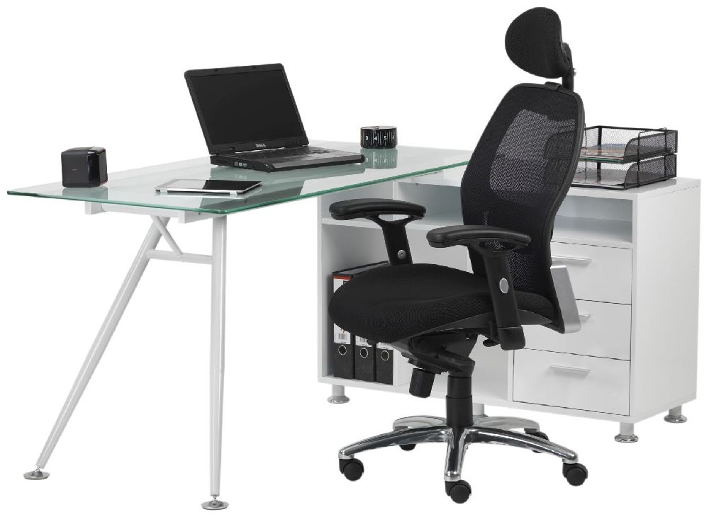 Product photograph of Alphason Augusta White Glass Corner Desk from Choice Furniture Superstore.