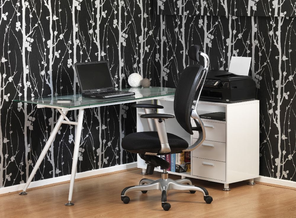 Product photograph of Alphason Augusta White Glass Corner Desk from Choice Furniture Superstore.