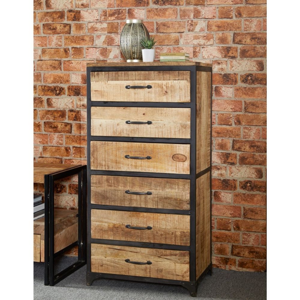 Product photograph of Cosmo Industrial Natural Tall 6 Drawer Chest from Choice Furniture Superstore.