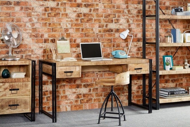 Product photograph of Cosmo Natural Wood Industrial Desk from Choice Furniture Superstore.
