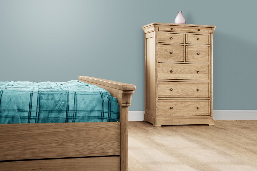 Product photograph of Clemence Richard Moreno Oak 8 Drawer Tall Wide Chest from Choice Furniture Superstore.
