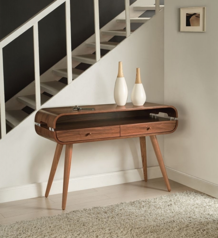 Product photograph of Jual Walnut Console Table - 2 Drawer Jf705 from Choice Furniture Superstore.