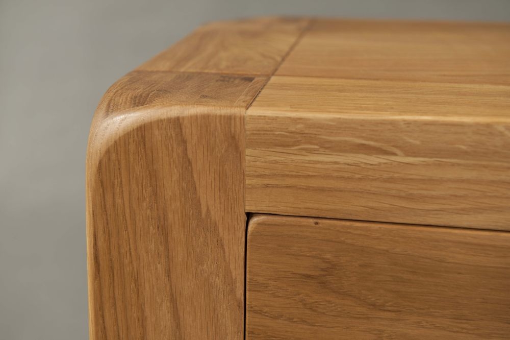 Product photograph of Curve Oak 1 Drawer Small Console Table from Choice Furniture Superstore.