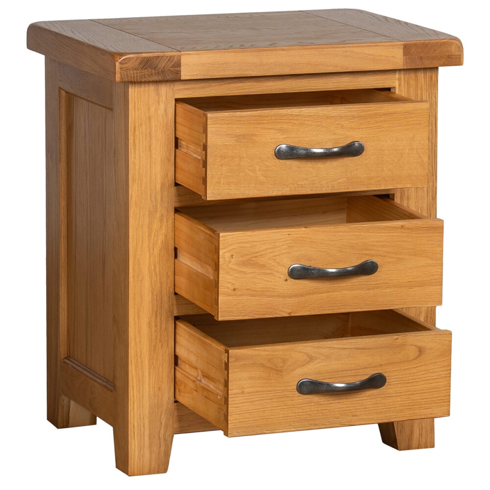 Product photograph of Somer Oak 3 Drawer Bedside Cabinet from Choice Furniture Superstore.