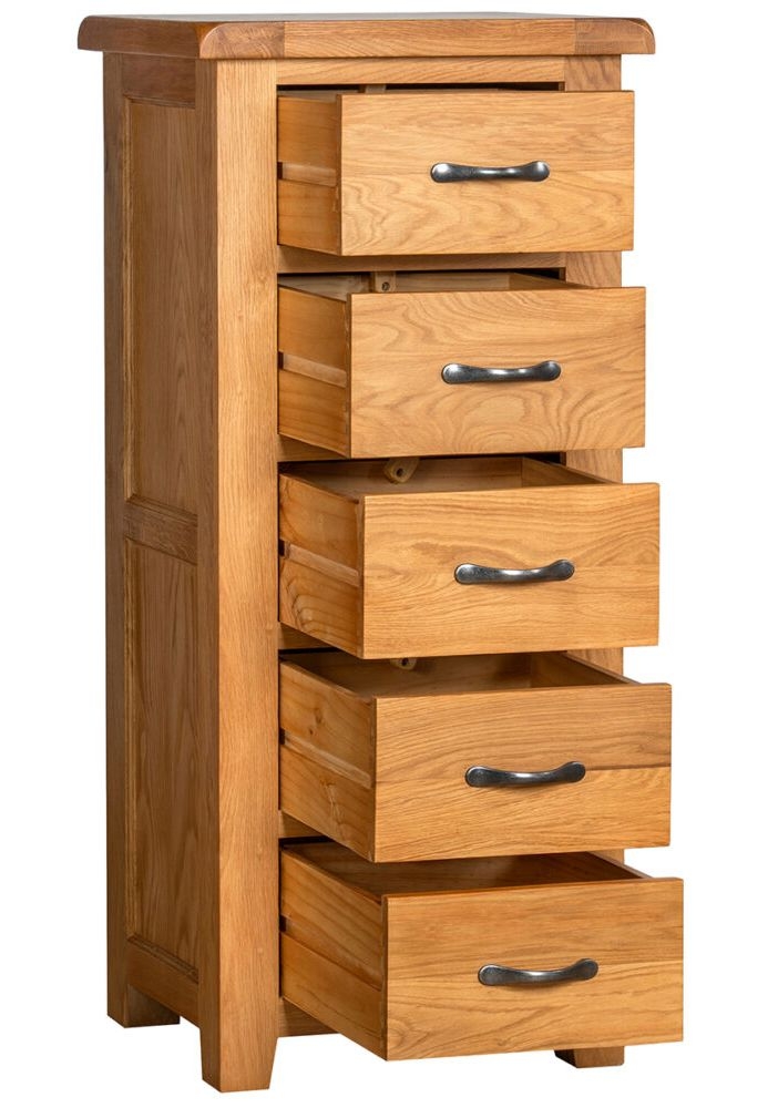 Product photograph of Somer Oak 5 Drawer Narrow Chest from Choice Furniture Superstore.