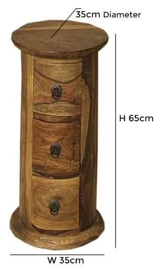Product photograph of Thacket Sheesham 3 Drawer Round Chest from Choice Furniture Superstore.