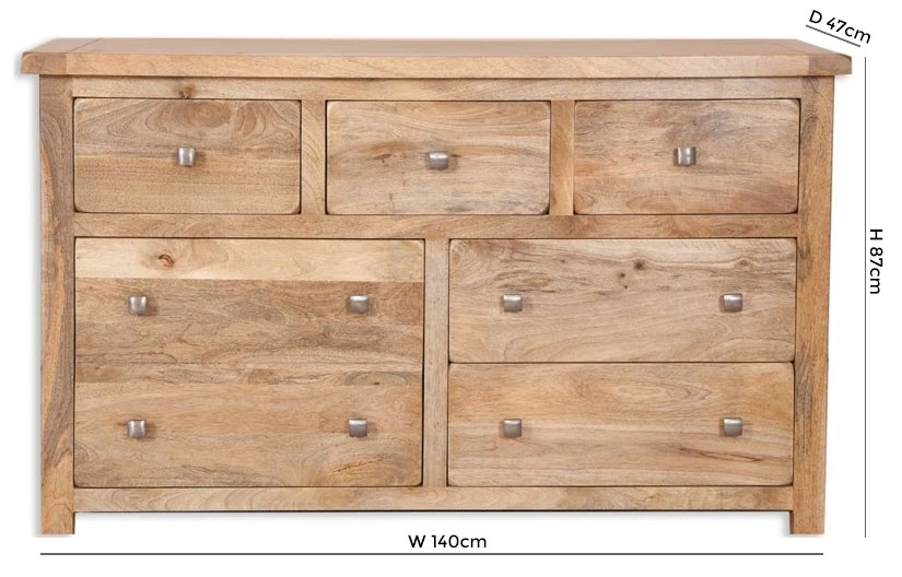Product photograph of Bombay Mango Wood 7 Drawer Wide Chest from Choice Furniture Superstore.