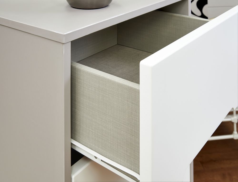 Product photograph of Monaco White And Cashmere 3 Drawer Beside Cabinet from Choice Furniture Superstore.