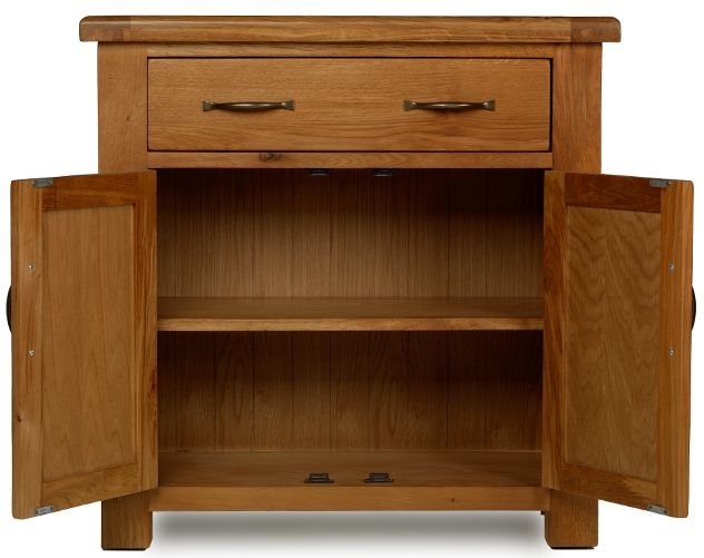 Product photograph of Arles Oak Petite Compact Sideboard 85cm W With 2 Doors And 1 Drawer from Choice Furniture Superstore.