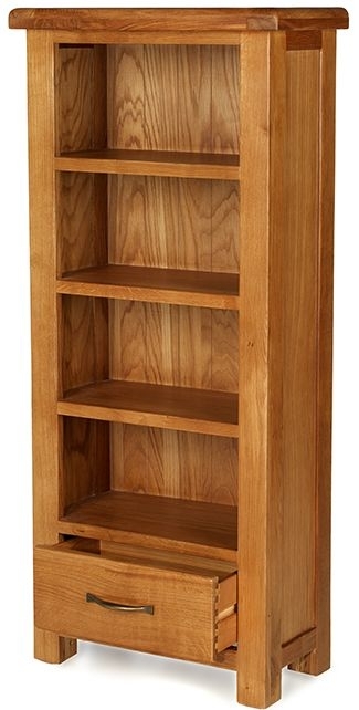 Product photograph of Arles Oak Petite Cd And Dvd Cabinet With 1 Bottom Storage Drawer from Choice Furniture Superstore.