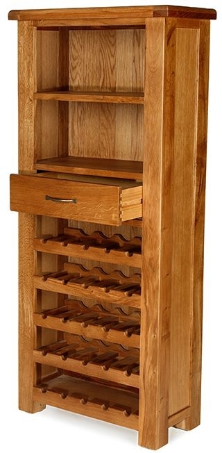 Product photograph of Arles Oak Tall 1 Drawer Wine Rack Cabinet from Choice Furniture Superstore.