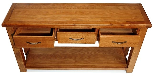 Product photograph of Arles Oak Large Console Table With 3 Drawers from Choice Furniture Superstore.