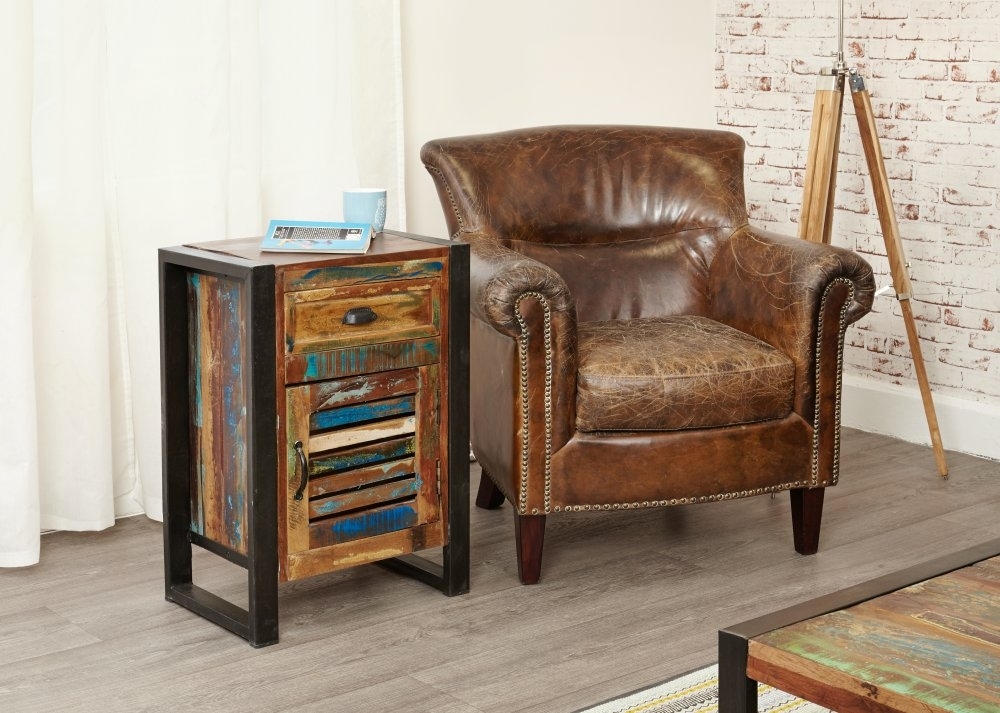 Product photograph of Urban Chic Reclaimed 1 Door Lamp Table from Choice Furniture Superstore.