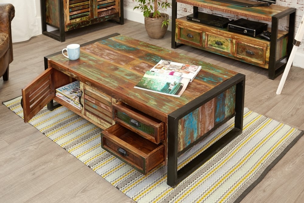 Product photograph of Urban Chic Reclaimed 2 Door 2 Drawer Coffee Table from Choice Furniture Superstore.