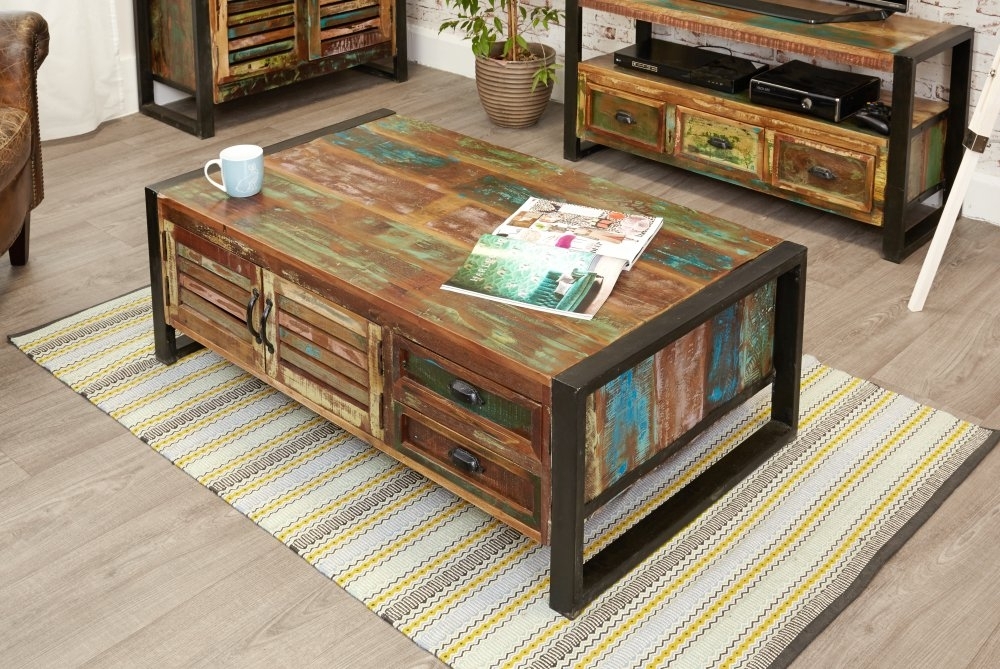 Product photograph of Urban Chic Reclaimed 2 Door 2 Drawer Coffee Table from Choice Furniture Superstore.