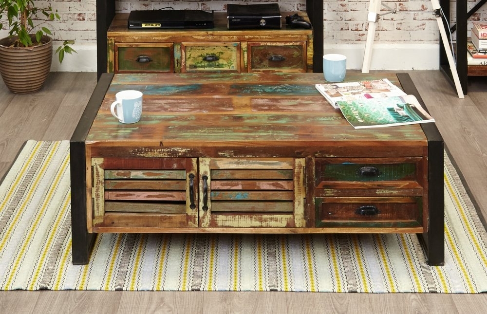 Product photograph of Urban Chic Reclaimed 2 Door 2 Drawer Coffee Table from Choice Furniture Superstore.