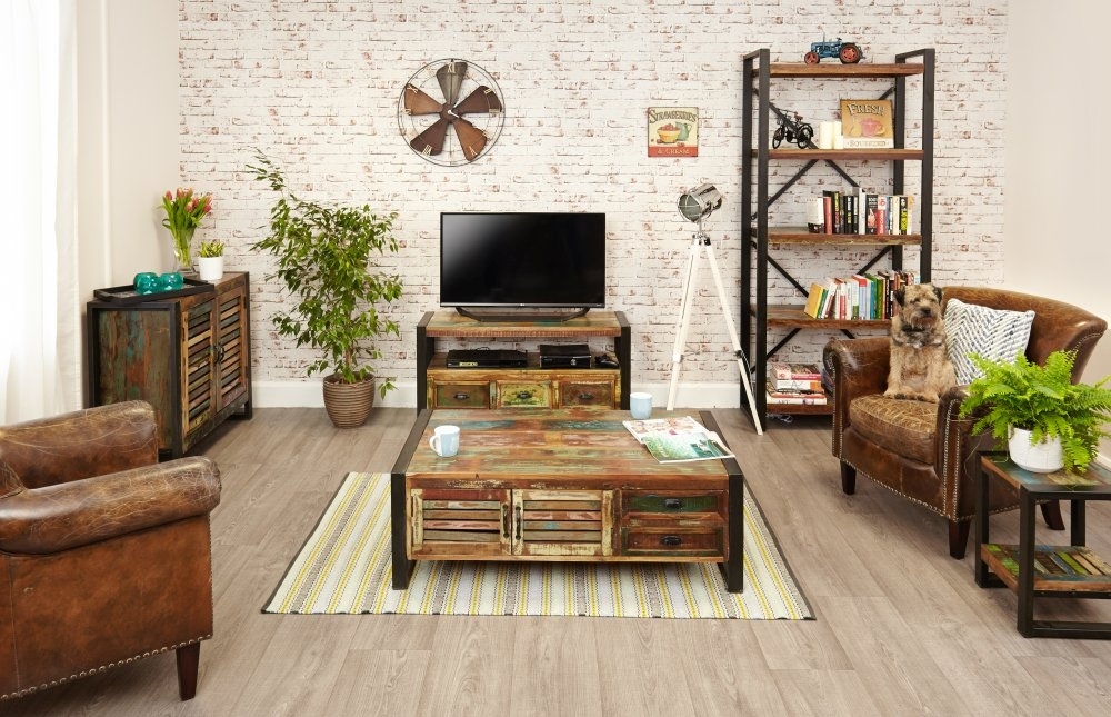 Product photograph of Urban Chic Reclaimed 2 Door 2 Drawer Coffee Table from Choice Furniture Superstore.