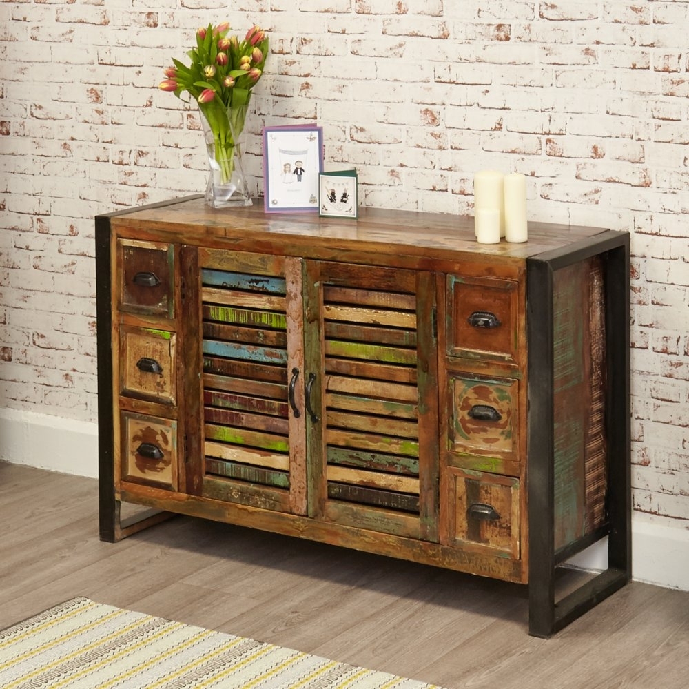 Product photograph of Urban Chic Reclaimed 2 Door 6 Drawer Sideboard from Choice Furniture Superstore.