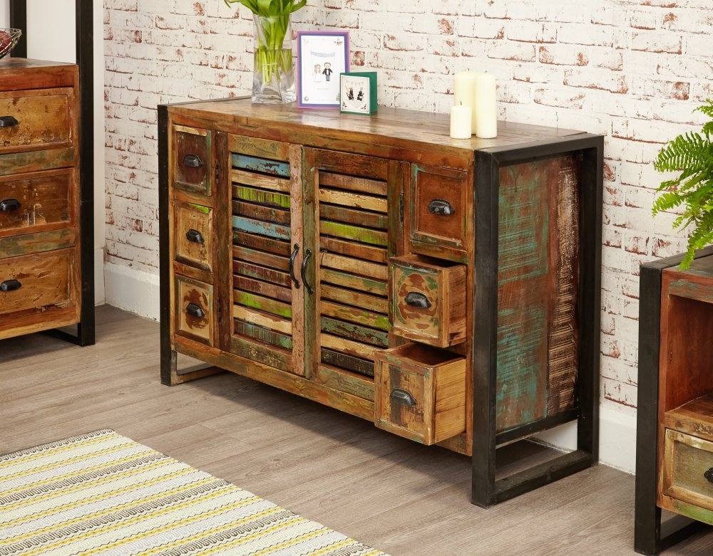 Product photograph of Urban Chic Reclaimed 2 Door 6 Drawer Sideboard from Choice Furniture Superstore.