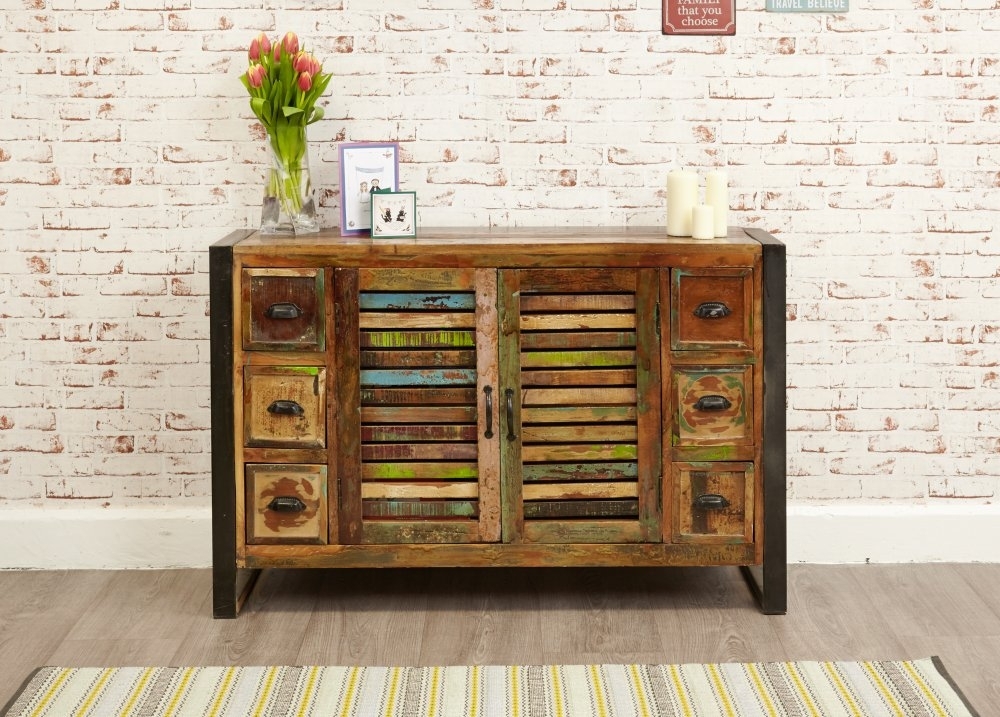 Product photograph of Urban Chic Reclaimed 2 Door 6 Drawer Sideboard from Choice Furniture Superstore.