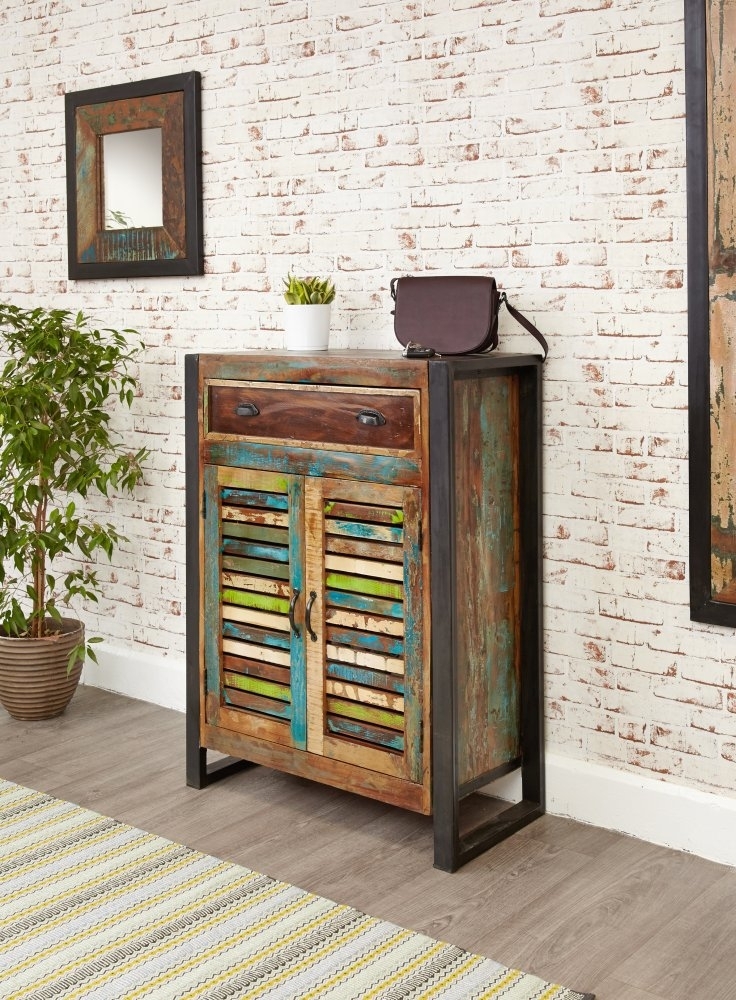 Product photograph of Urban Chic Reclaimed 2 Door 1 Drawer Shoe Cupboard from Choice Furniture Superstore.