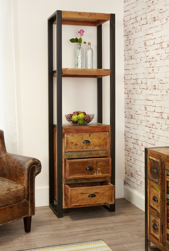 Product photograph of Urban Chic Reclaimed Alcove 3 Drawer Bookcase from Choice Furniture Superstore.