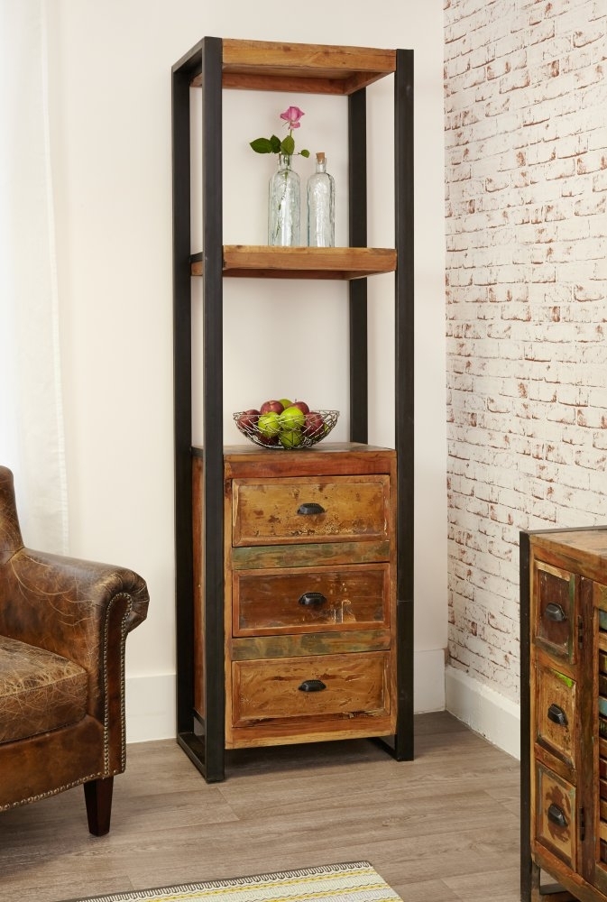 Product photograph of Urban Chic Reclaimed Alcove 3 Drawer Bookcase from Choice Furniture Superstore.