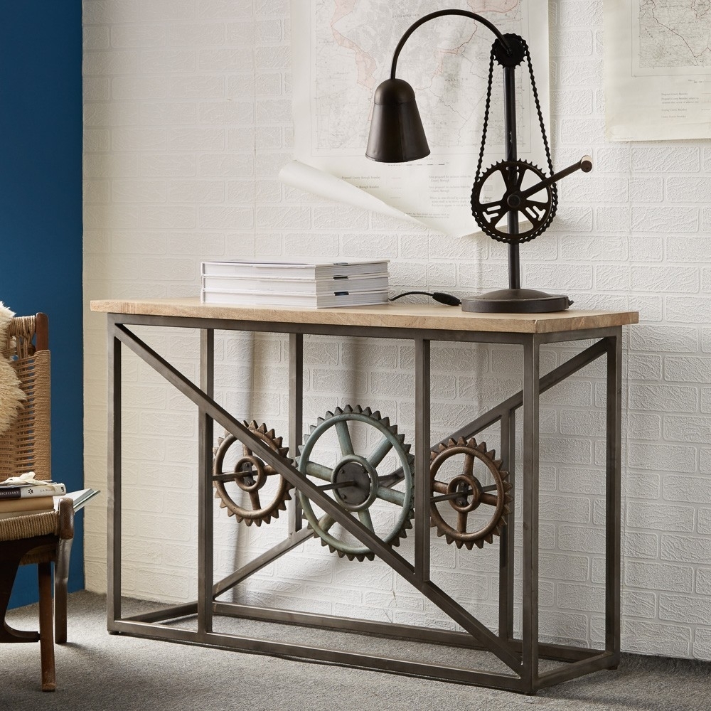 Product photograph of Evoke Brown Solid Hardwood Industrial Console Table from Choice Furniture Superstore.