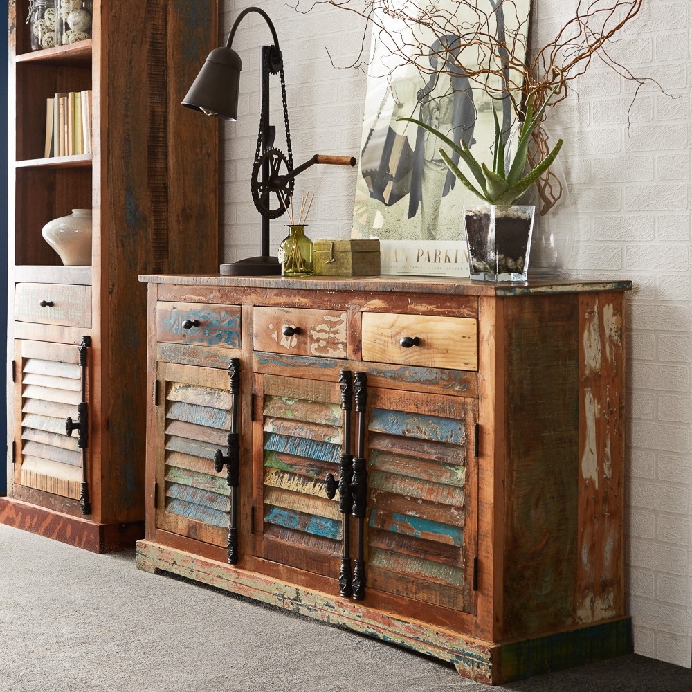 Product photograph of Coastal Brown 3 Door 3 Drawer Large Sideboard from Choice Furniture Superstore.
