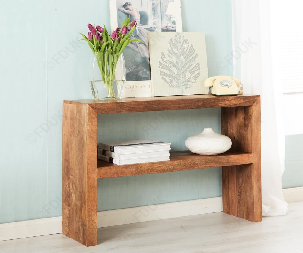 Product photograph of Dakota Light Mango Wood Console Table With Shelf from Choice Furniture Superstore.