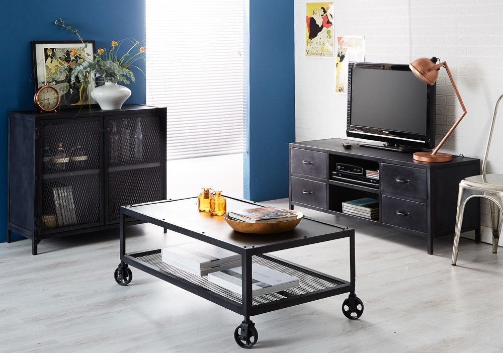 Product photograph of Metalica Industrial Style Black 90cm Small 2 Door Sideboard from Choice Furniture Superstore.