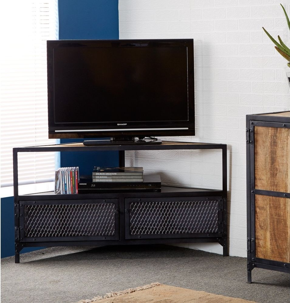 Product photograph of Ascot Black Wood Industrial Corner Tv Unit Upto 54inch from Choice Furniture Superstore.