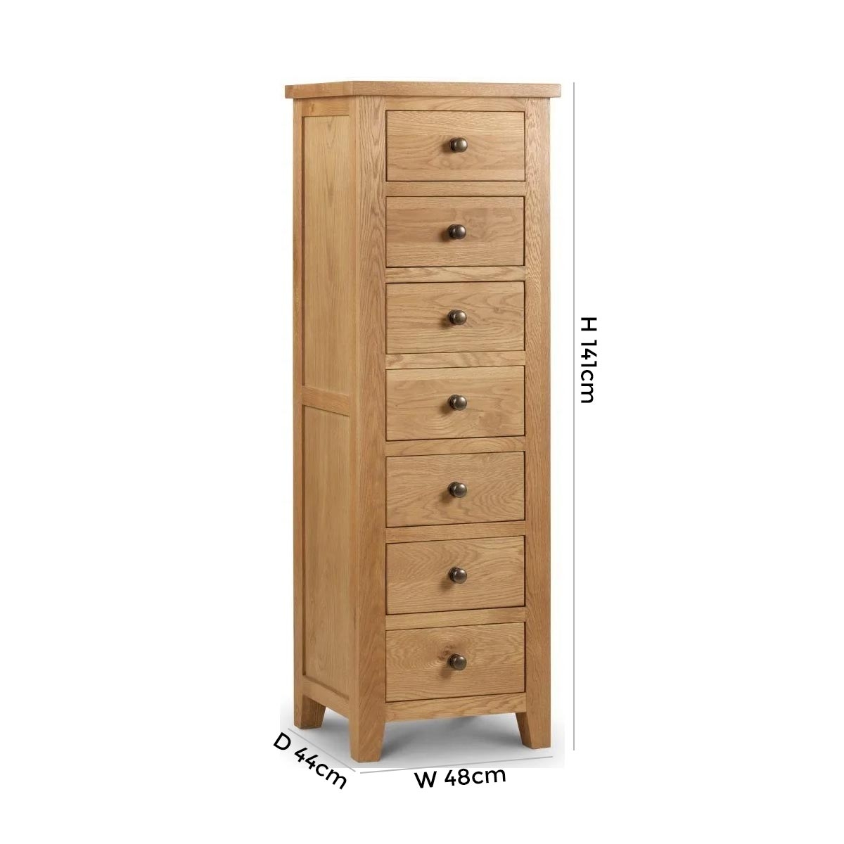Product photograph of Marlborough Oak Narrow 7 Drawer Chest from Choice Furniture Superstore.