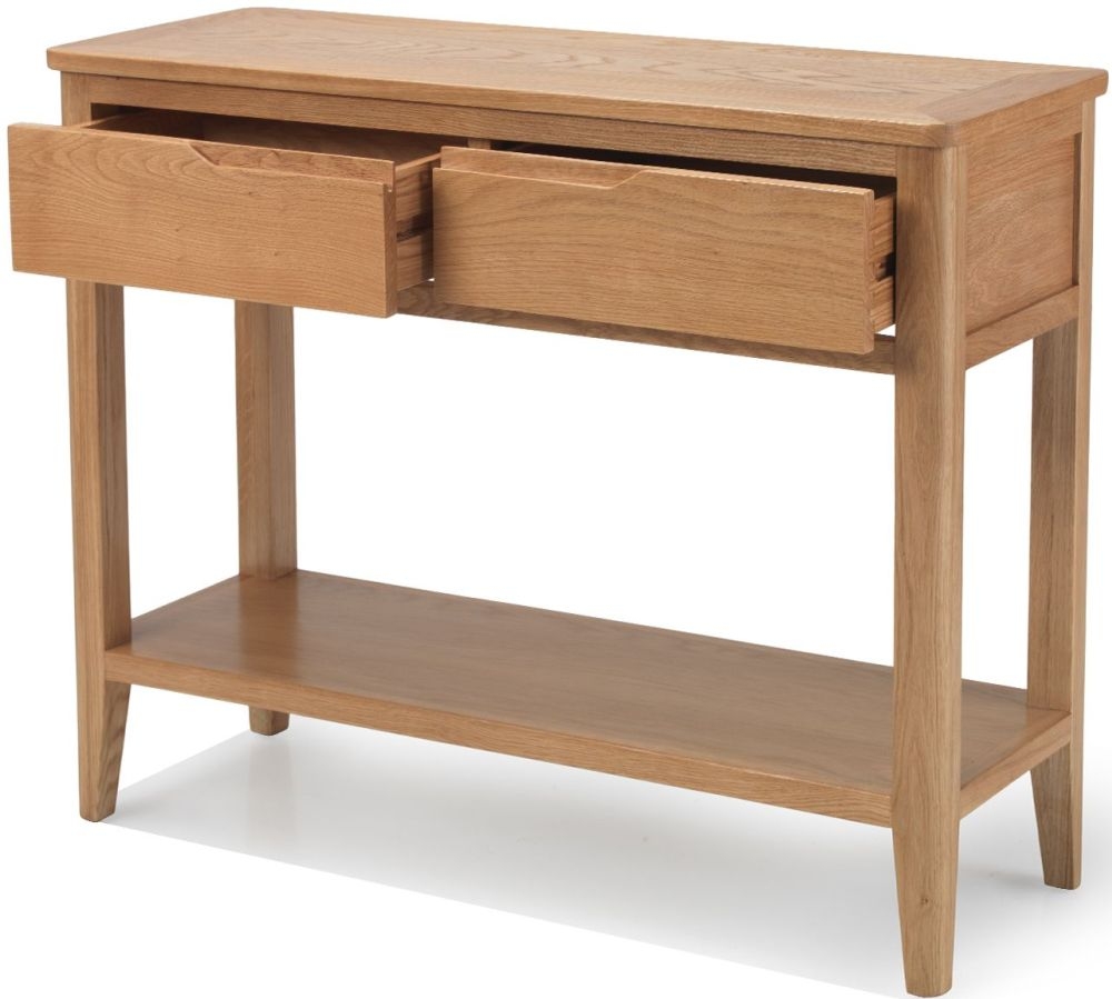 Product photograph of Asby Scandinavian Style Oak Console Table 2 Drawers With Bottom Shelf from Choice Furniture Superstore.