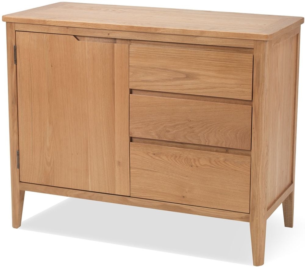 Product photograph of Asby Scandinavian Style Oak Medium Sideboard 97cm W With 1 Door And 3 Drawers from Choice Furniture Superstore.