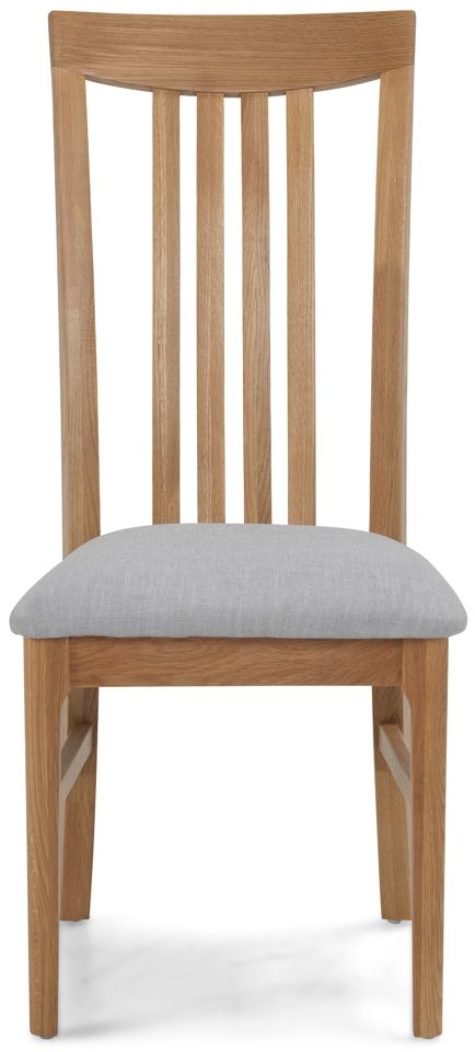 Product photograph of Wadsworth Waxed Oak Slatted Back Dining Chair Upholstered Padded Seat Sold In Pairs from Choice Furniture Superstore.