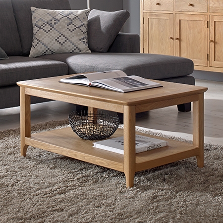 Product photograph of Wadsworth Waxed Oak Large Coffee Table With Bottom Shelf from Choice Furniture Superstore.