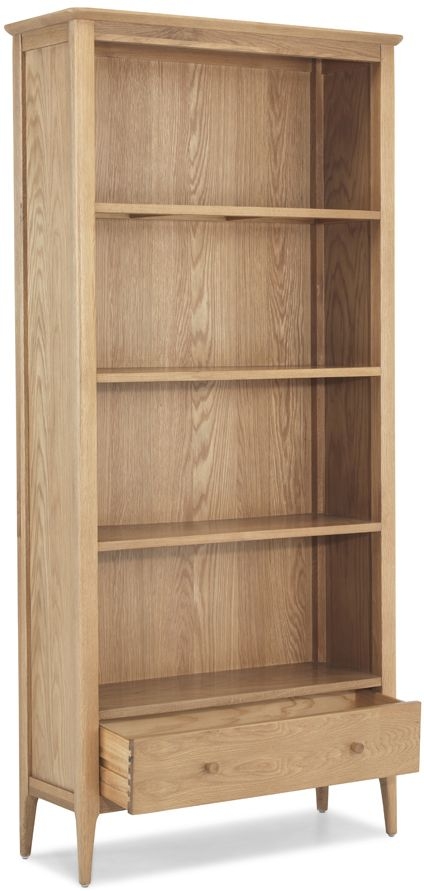 Product photograph of Wadsworth Waxed Oak Large Bookcase 185cm Tall Bookshelf With 1 Bottom Storage Drawer from Choice Furniture Superstore.