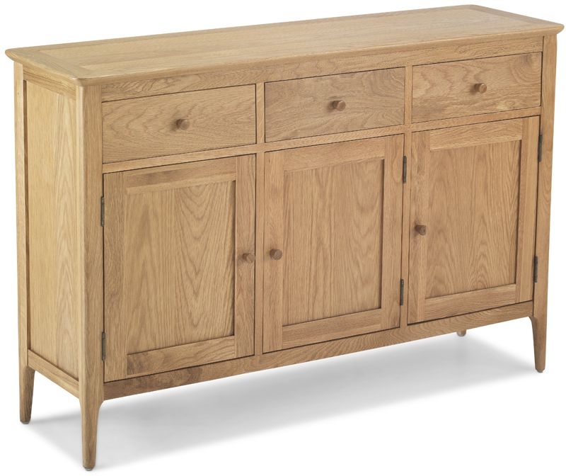 Product photograph of Wadsworth Waxed Oak Medium Sideboard 135cm With 3 Doors And 3 Drawers from Choice Furniture Superstore.