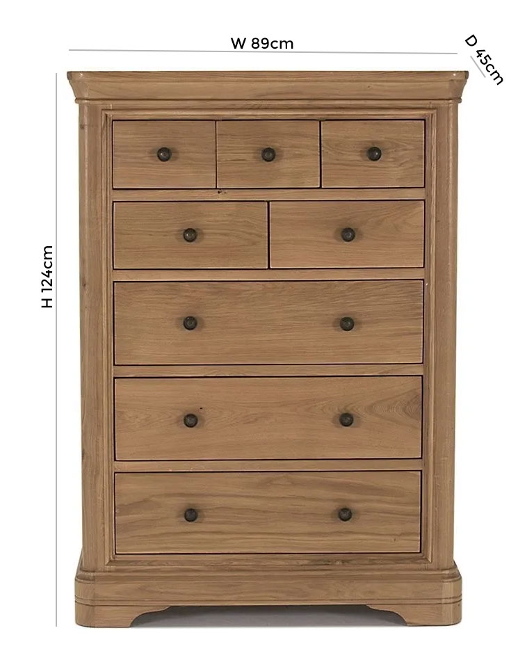 Product photograph of Vida Living Carmen Oak 8 Drawer Tall Chest from Choice Furniture Superstore.