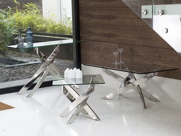 Product photograph of Vida Living Kalmar Glass And Chrome Coffee Table from Choice Furniture Superstore.