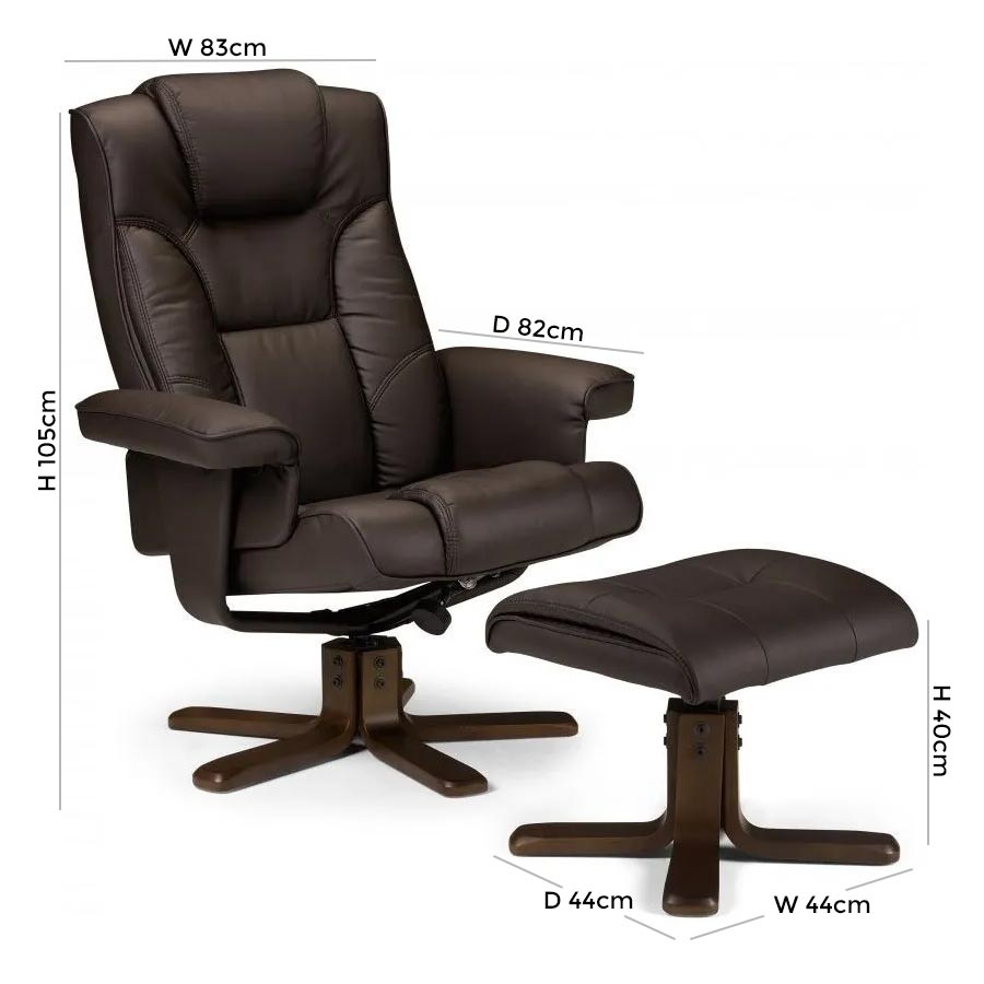 Malmo Brown Leather Recliner Chair with Footstool
