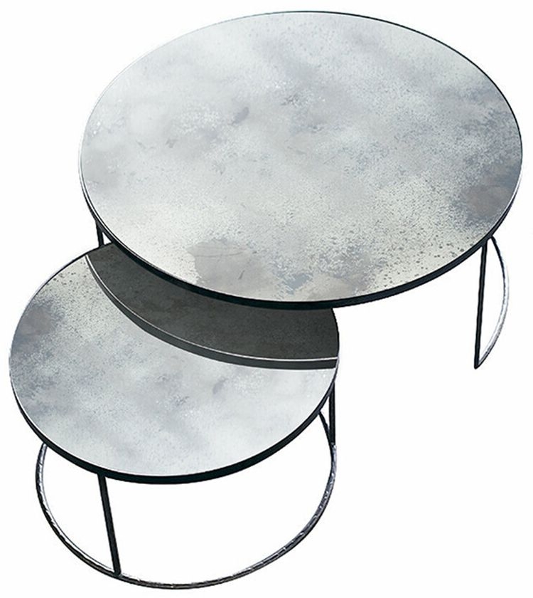Product photograph of Notre Monde Clear Heavy Aged Mirror Round Nesting Coffee Table Set from Choice Furniture Superstore.