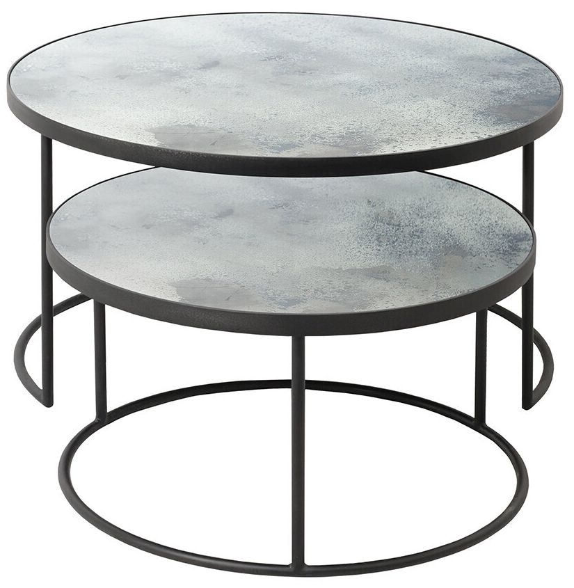 Product photograph of Notre Monde Clear Heavy Aged Mirror Round Nesting Coffee Table Set from Choice Furniture Superstore.