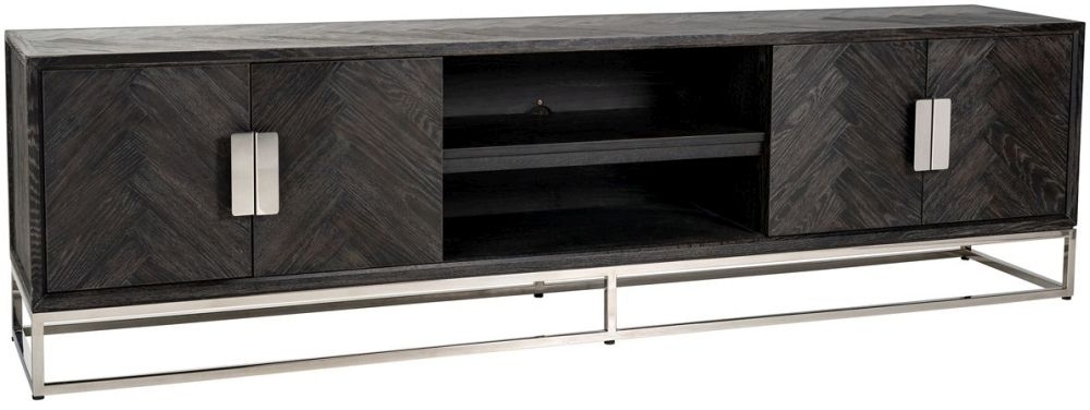 Product photograph of Blackbone Black Oak Extra Large Tv Unit With Silver Trim from Choice Furniture Superstore.