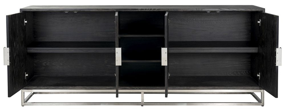 Product photograph of Blackbone Black Oak 4 Door Extra Large Sideboard With Silver Trim from Choice Furniture Superstore.