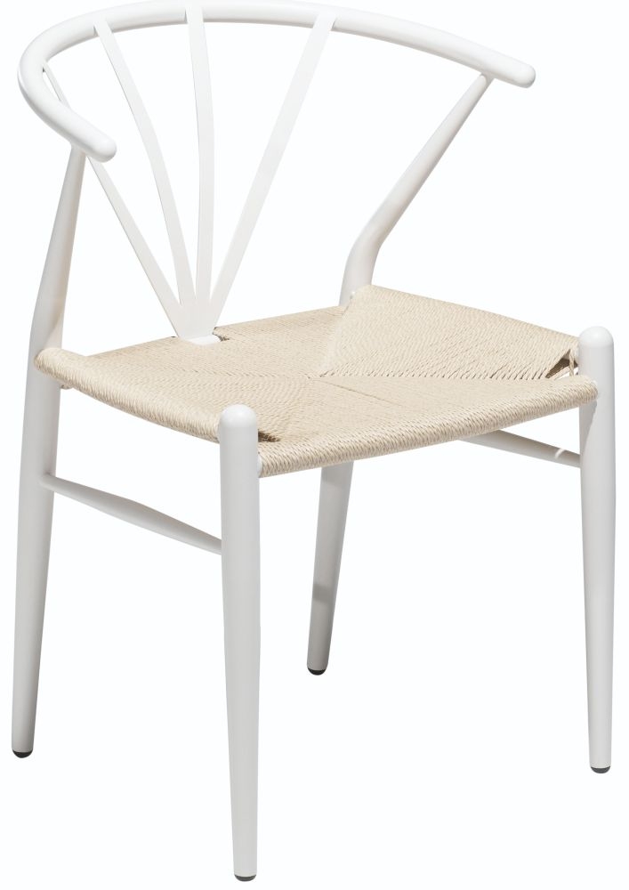 Product photograph of Dan Form Delta White Metal Dining Chair With Natural Seat from Choice Furniture Superstore.