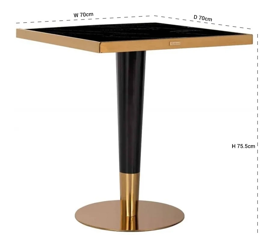 Product photograph of Can Roca Black Glass And Gold Square Dining Table - 70cm X 70cm from Choice Furniture Superstore.
