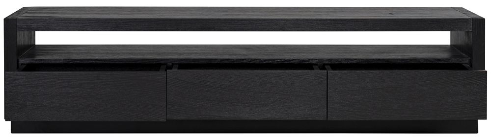 Product photograph of Oakura Black Oak 3 Drawer Tv Cabinet from Choice Furniture Superstore.
