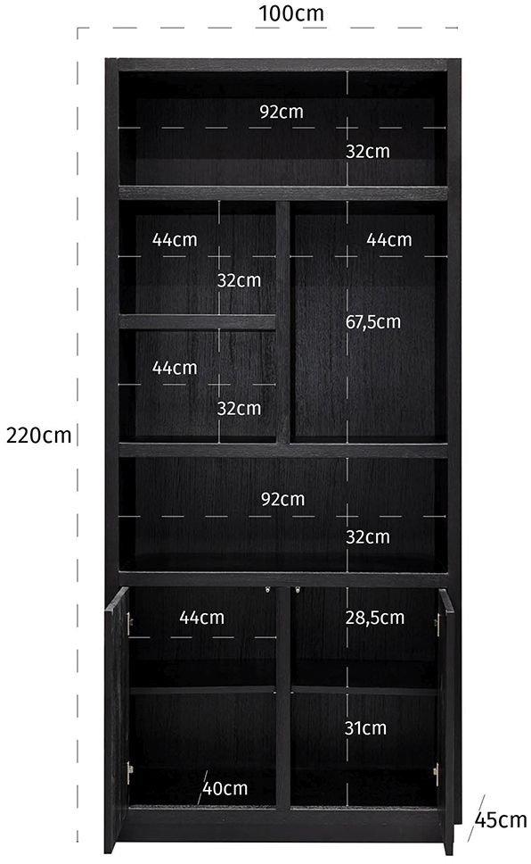 Product photograph of Oakura Black Oak 2 Door Bookcase from Choice Furniture Superstore.